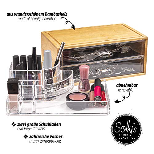 Solly´s Ella Cosméticos Organizador de Bambú y Acrílico Maquillaje y Joyería para Almacenamiento