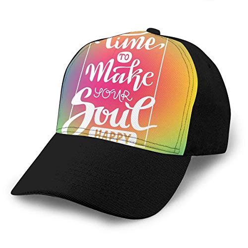Sombrero de Vaquero Vintage para Hombre, Gorra de béisbol Ajustable, composición, tómate el Tiempo para Hacer Que tu Alma Sea Feliz, enmarcada, Colores del Arco Iris, composición, Toma