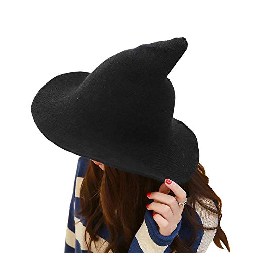 Sombrero Mujer Halloween Sombrero Bruja Grande de Lana Gorro de Punta Plegable Disfraz para Fiesta Cosplay Carnaval
