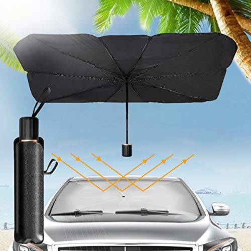 Sombrilla Paraguas del Coche, Parasol Sombrilla per Coche Lunas Delanteras, Plegable Parasol Coche Delantero Protector con Anti UV Rayos, Sombrilla Paraguas Multiuso Apto la Mayoría de Coches y Suvs