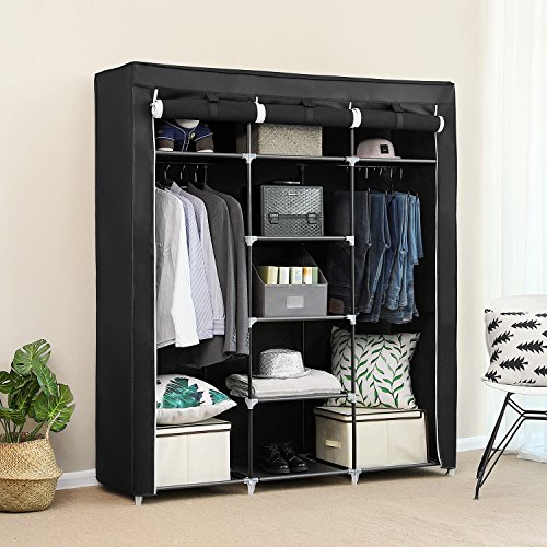 SONGMICS Armario Closet Organizador Textil Plegable Color Negro 175 x 150 x 45 cm RYG12B