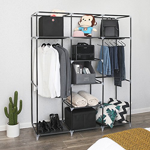 SONGMICS Armario Closet Organizador Textil Plegable Color Negro 175 x 150 x 45 cm RYG12B