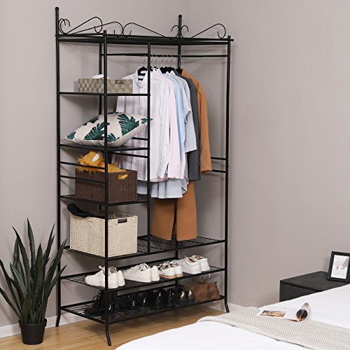 SONGMICS Armario de Metal Barnizado, Estantería de Almacenamiento, Ropero con Funda de Tela, 210 x 58 x 108 cm RTG04H