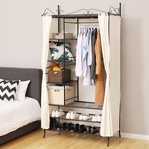 SONGMICS Armario de Metal Barnizado, Estantería de Almacenamiento, Ropero con Funda de Tela, 210 x 58 x 108 cm RTG04H