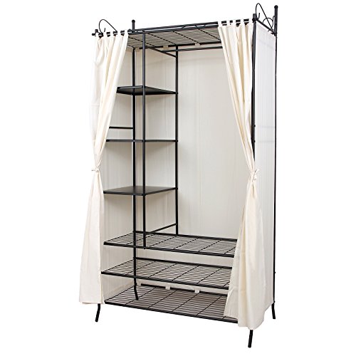 SONGMICS Armario de Metal Barnizado, Estantería de Almacenamiento, Ropero con Funda de Tela, 210 x 58 x 108 cm RTG04H