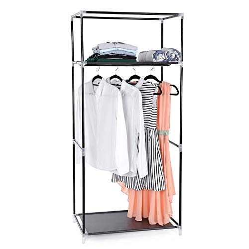 SONGMICS Armario de Tela, Armario Plegable con Barra de Colgar, Perchero Individual, Organizador de Bolsas, Juguetes, Zapatos, Sala, Dormitorio, 75 x 45 x 160 cm, Negro RYG83H
