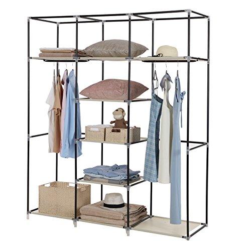 SONGMICS Armario de Tela, Estantería de Almacenaje, Resistente al Polvo, Tubo de Acero, (tamaño XXL, 175 x 150 x 45 cm), Color Beige RYG12M