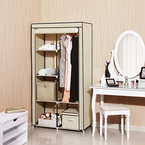 SONGMICS Armario de Tela, Organizador de Almacenamiento de Ropa con 2 Rieles Colgantes, 6 Estantes, Diseño Personalizable, 88 x 45 x 170 cm, para Dormitorio, Departamento, Gris RYG84G