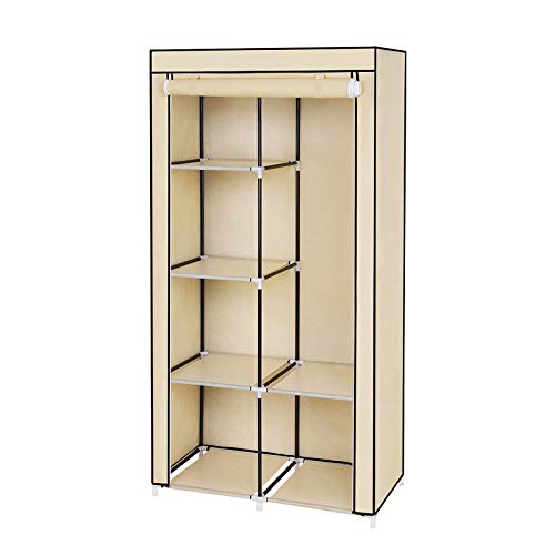 SONGMICS Armario de Tela, Organizador de Almacenamiento de Ropa con 2 Rieles Colgantes, 6 Estantes, Diseño Personalizable, 88 x 45 x 170 cm, para Dormitorio, Departamento Beige RYG84M