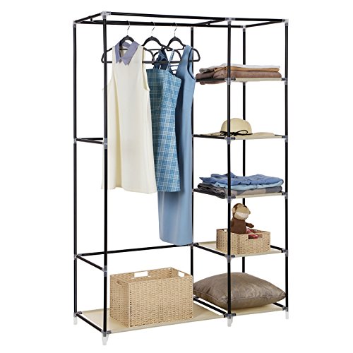 SONGMICS Armario de Tela para Ropa, Organizador de Tela Plegable, 175 x 110 x 45 cm, Beige LSF007M