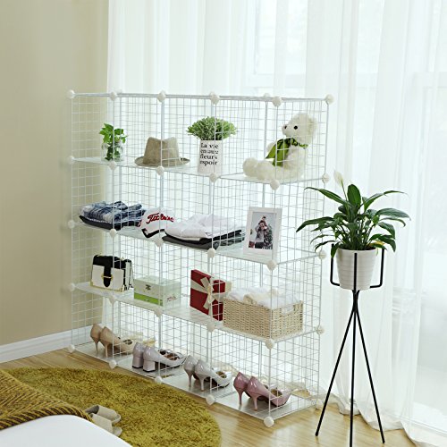 SONGMICS Armario Modular de Alambre metálico con 16 Cubos, Montaje en Bricolaje, Aramario de Almacenamiento, Estantería modulable, Estantería de Malla de Alambre, Blanco LPI44W