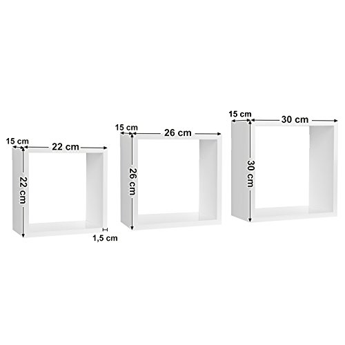 SONGMICS Baldas flotantes Juego de 3 Estantes murales en estantes para Libros Estantería de Pared Estante Colgante Diseño Retro Almacenaje Decoración Blanco LWS30WT