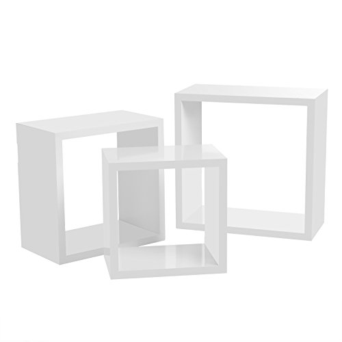 SONGMICS Baldas flotantes Juego de 3 Estantes murales en estantes para Libros Estantería de Pared Estante Colgante Diseño Retro Almacenaje Decoración Blanco LWS30WT