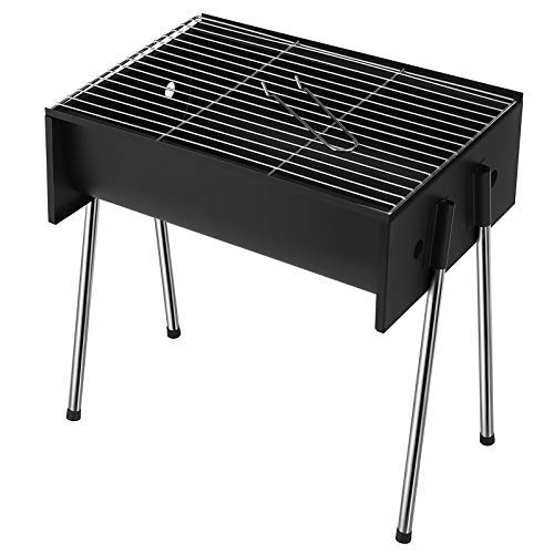 SONGMICS Barbacoa de Carbón, Barbacoa Portátil de Hierro Pintado con Spray, Parrilla Cromada, Parrilla de Barbacoa para Camping, Negro GBQ44BK