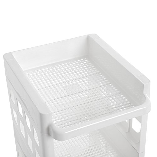 SONGMICS Carrito de Plástico con 4 Niveles, Estantería con Ruedas de PP, Organizador para Cocina y Baño, Estante de Almacenamiento, Blanco KSC02WT