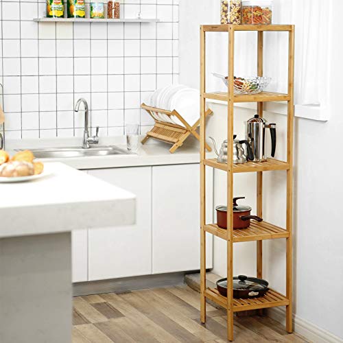 SONGMICS Estante de Baño, de Bambú, de 5 Niveles, Estante de Cocina de Pie, para Espacios Estrechos, Sala, Dormitorio, Vestíbulo, 33 x 33 x 146 cm BCB55Y