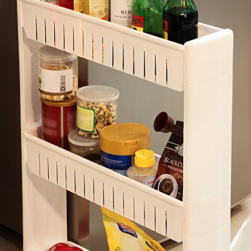 SONGMICS Estante para Hogar y Baño, Carrito de Cocina, Estantería de Cocina con 4 Niveles, 102,5 cm, Blanco KFR04W