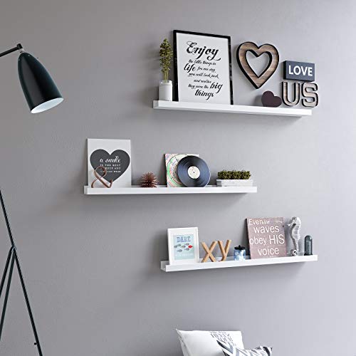 SONGMICS Estantes murales Estanterías de Pared de Madera para Marcos de Fotos y Libros Blanco LWS46WT