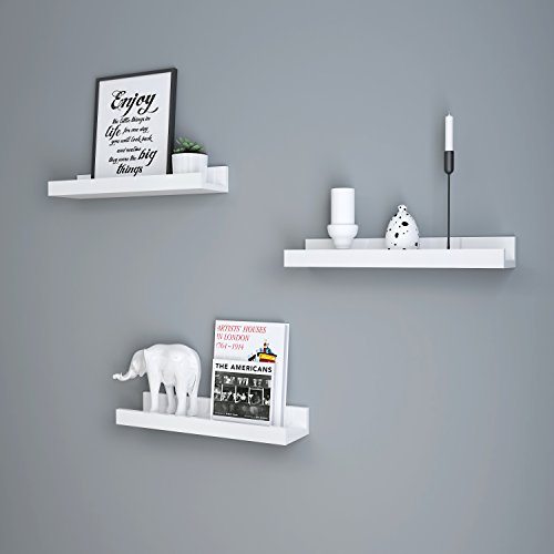 SONGMICS Estantes murales Juego de 3 Estanterías de Pared de Madera para Marcos de Fotos y Libros, Blanco LWS38WT