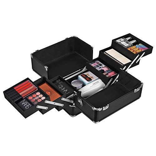 Songmics JBC225B - Maletín de Maquillaje, Aluminio, Color Negro