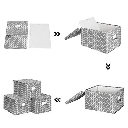 SONGMICS Juego de 3 Cajas Plegables con Tapas, Cubos de Tela con Etiquetas, Cajas de Almacenamiento, 40 x 30 x 25 cm Gris RTFB03G