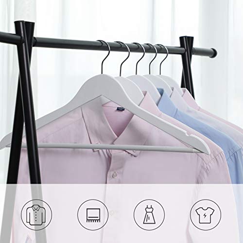 SONGMICS Perchas de Madera de Arce, Set de 10, sin Astillas, con Barra de Pantalones y Muescas Antideslizantes, 44,5 cm, Gancho Giratorio a 360°, Color Blanco CRW03W10