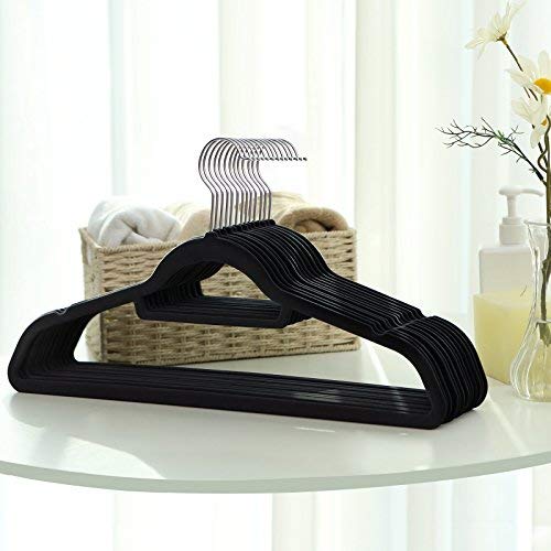 SONGMICS Perchas de Terciopelo, 20 Unidades, Gancho Giratorio a 360°, Antideslizantes, Ahorro de Espacio, Negro CRF20B
