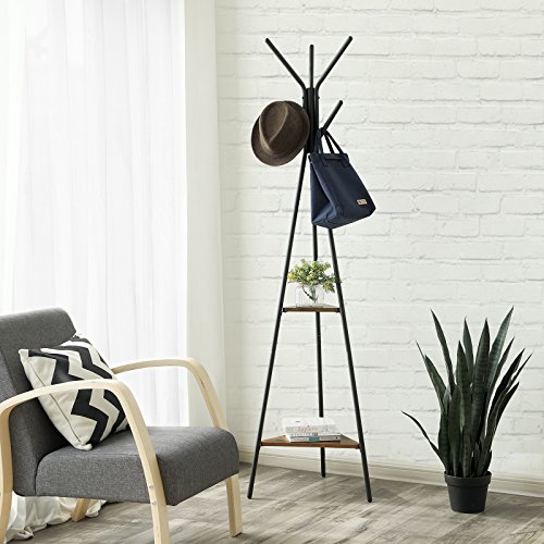 SONGMICS Perchero Vintage, en Forma de Árbol, Perchero de Pie, Estilo Industrial, con 2 Estantes, para Ropa, Sombrero, Bolsa, Negro Vintage RCR16BX