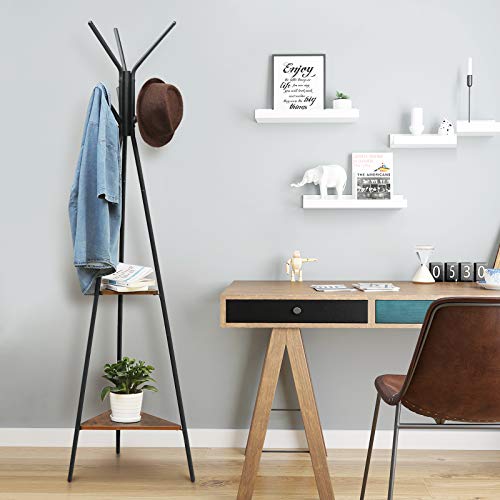 SONGMICS Perchero Vintage, en Forma de Árbol, Perchero de Pie, Estilo Industrial, con 2 Estantes, para Ropa, Sombrero, Bolsa, Negro Vintage RCR16BX