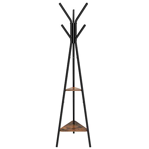 SONGMICS Perchero Vintage, en Forma de Árbol, Perchero de Pie, Estilo Industrial, con 2 Estantes, para Ropa, Sombrero, Bolsa, Negro Vintage RCR16BX