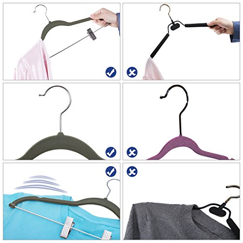 SONGMICS Set de 12 Perchas Aterciopeladas con Pinzas, Gancho Giratorio a 360º, para Adultos, Ideal para Trajes, Abrigos, Faldas, Pantalones, Tirantes, 42,5 x 0,5 x 23,5 cm, Negro CRF12B