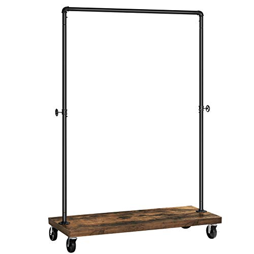 SONGMICS Soporte de Tender Ropa de Alta Resistencia, Capacidad de Carga 90 kg, Rodante, Tubos Industriales con Estante, Ruedas Bloqueables, para Lavandería, Tienda Minorista, Negro HSR65BX