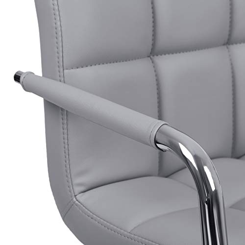 Songmics Taburete de Bar Regulable en Altura y Giratorio Cromado en Cuero Sintético, Gris