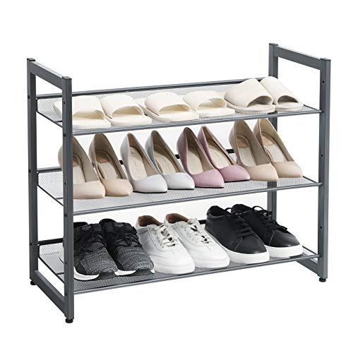 SONGMICS Zapatero de Metal apilable, Estantería para Zapatos con baldas Ajustables, Estante de Zapatos de 3 Niveles para Entrada, Gris Frío LMR03GB