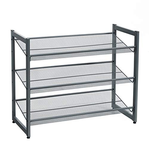 SONGMICS Zapatero de Metal apilable, Estantería para Zapatos con baldas Ajustables, Estante de Zapatos de 3 Niveles para Entrada, Gris Frío LMR03GB