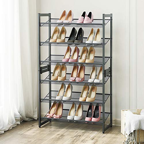SONGMICS Zapatero de Metal apilable, Estantería para Zapatos con baldas Ajustables, Estante de Zapatos de 3 Niveles para Entrada, Gris Frío LMR03GB
