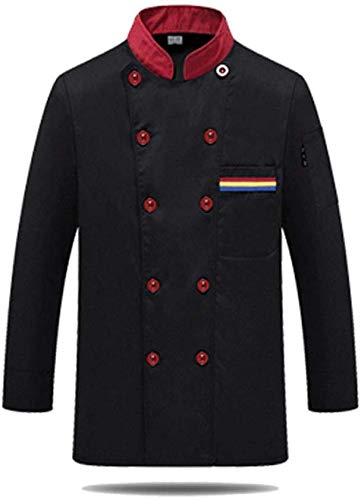 Sooiy Chaqueta del Cocinero Profesional - Manga Larga - Unisex - Fit Moderno - Blanco y Negro Disponible - Tallas M a 4XL,Black,L