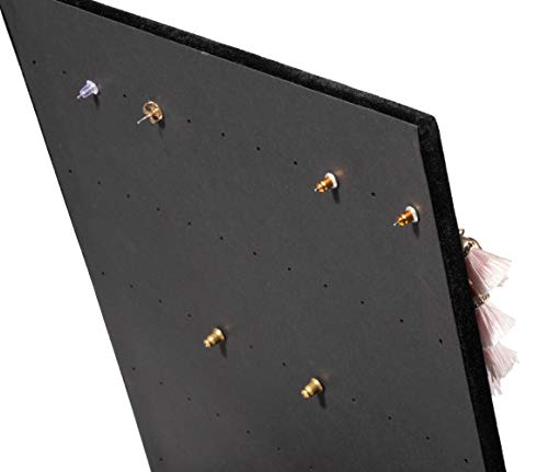Soporte para pendientes, de terciopelo, en forma de L, organizador, estante, tablero, para joyas, accesorios, almacenamiento, tienda, hogar, mostrador, 60 agujeros, negro, 9.9 x 7.9 x 4 pulgadas