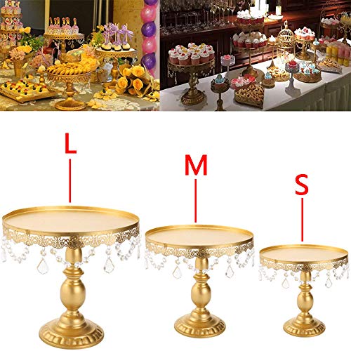Soporte para tartas de cristal, dorado, aspecto antiguo, estilo victoriano, plato redondo de metal para postres y cupcakes, pedestal para tartas nupciales con cristales, vidrio cristal, dorado, large