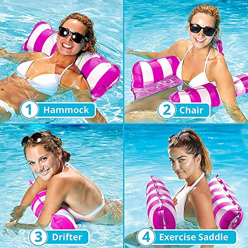 sopplea Hamaca Flotante, Hamaca de Agua 4 en 1 Piscina Tumbona Hamaca Inflable de Agua Flotante colchoneta Piscina Tumbona Flotante Hamaca Flotante para Adultos Cama Flotante de Agua (Rosa)