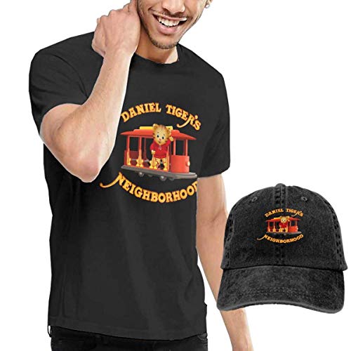 SOTTK Camisetas y Tops Hombre Polos y Camisas, Mens Fashion Daniel Tiger's Neighborhood T Shirts and Washed Denim Hat Casquette Black Comfortsoft Cotton T-Shirt