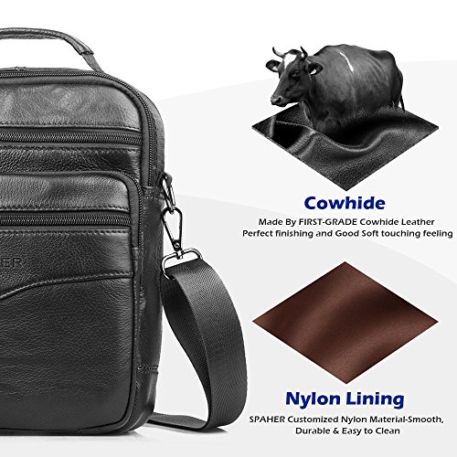 SPAHER IPAD Bolso de cuero Bolso De mano de los Hombres del trabajo Hombro del negocio del morral Backpack Crossbody Bolso del recorrido de la honda del totalizador Grande