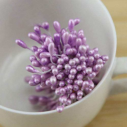 SparY Flor Artificial Estambre 300 Piezas Pistilo Boda Bricolaje Manualidades Decoración Tarjetas Manualidades Mini Doble Cabezas Perla Tarta Mate (Blanco) - Luz Violeta, Free Size