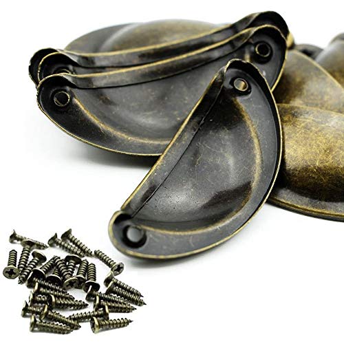 Sqxaldm Tirador de Concha Tiradores de Cajón Antiguo Manijas de Concha Vintage Cajones con Tornillos Tiradores de Hierro Antiguos Pomos de Muebles de Cocina Mango de Concha Vintage Antiguo(24 Piezas)