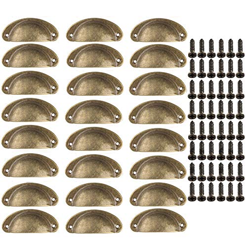 Sqxaldm Tirador de Concha Tiradores de Cajón Antiguo Manijas de Concha Vintage Cajones con Tornillos Tiradores de Hierro Antiguos Pomos de Muebles de Cocina Mango de Concha Vintage Antiguo(24 Piezas)