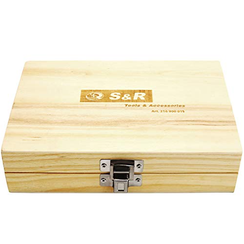 S&R Fresas para Madera, vastago 8mm Juego de 15 Brocas para Esquinas y Ranuras en acero profesional