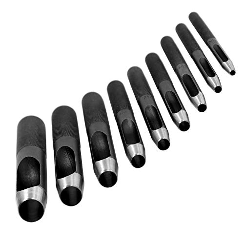 S&R Sacabocados Punzones para Cuero. Juego 9 Sacabocados de golpe perforadores redondos en acero de alta calidad de 3 mm a 14 mm