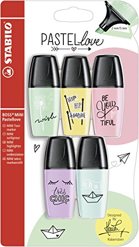 Stabilo Marcador BOSS MINI Edición PastelLove - Pack con 5 marcadores mini colores pastel, Multicolor