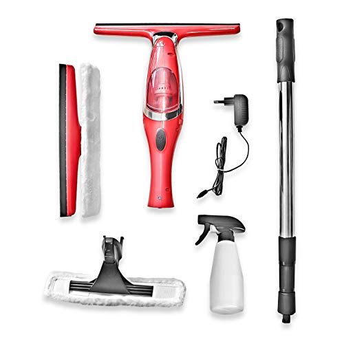 Stark 180.320.300_afn Aspirador Electrico 50-120 cm, Limpiacristales con Mango Telescopico, Pulverizador, Paño en Microfibras, Cargador de bateria, 3.7 V, Rojo, 120 cm
