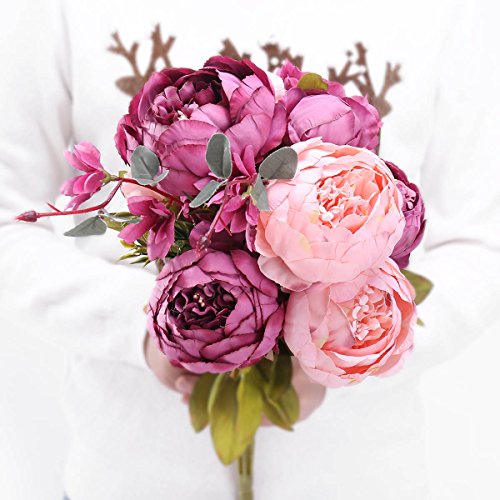 StarLifey Vintage Ramo de Flores de peonia Rosa, Artificiales, para Boda decoración para el hogar